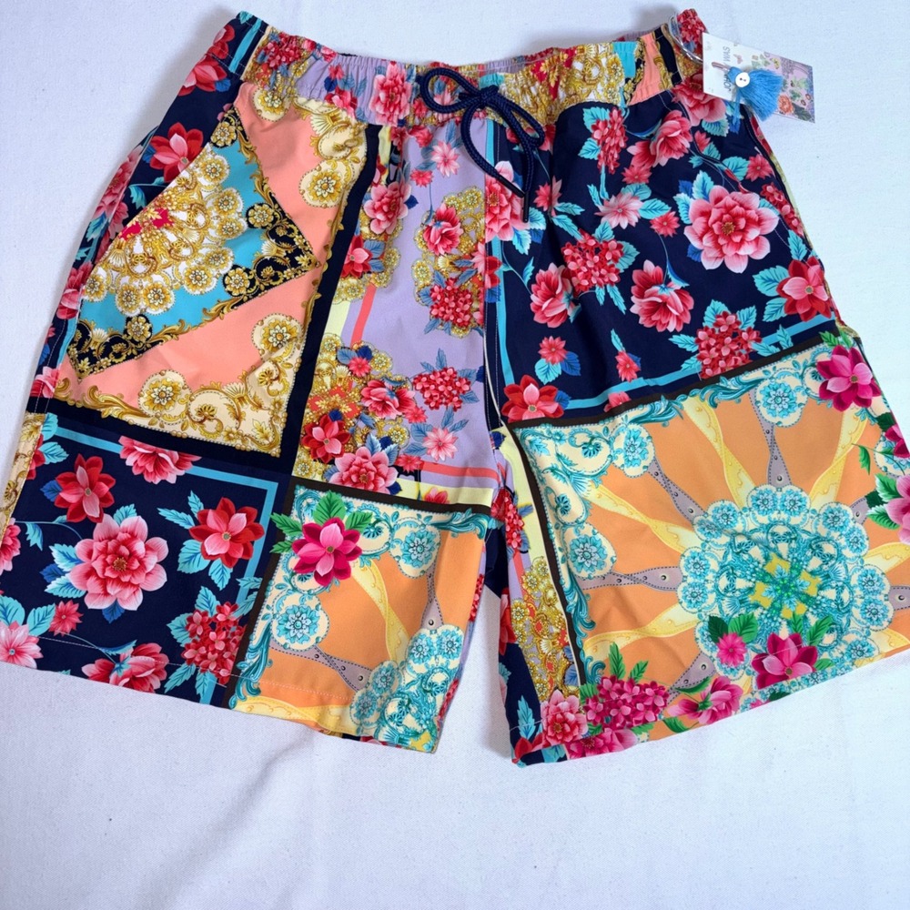Johnny Was Swim Shorts XS Multicolor New Patchwork Floral Baroque CSW2222-Y